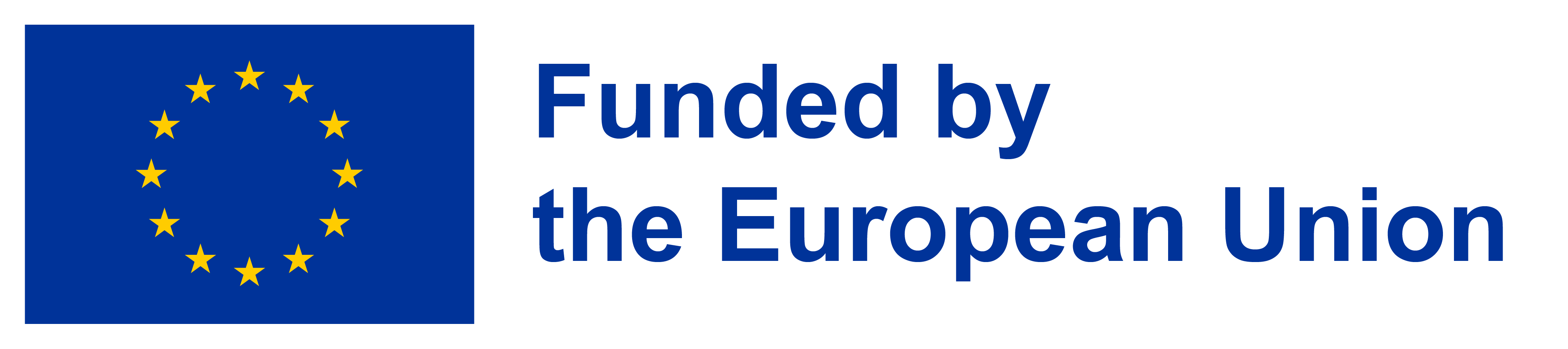 EU:s flagga med tillhörande text Funded by the European Union, The flag of EU and the following text Funded by the European Union