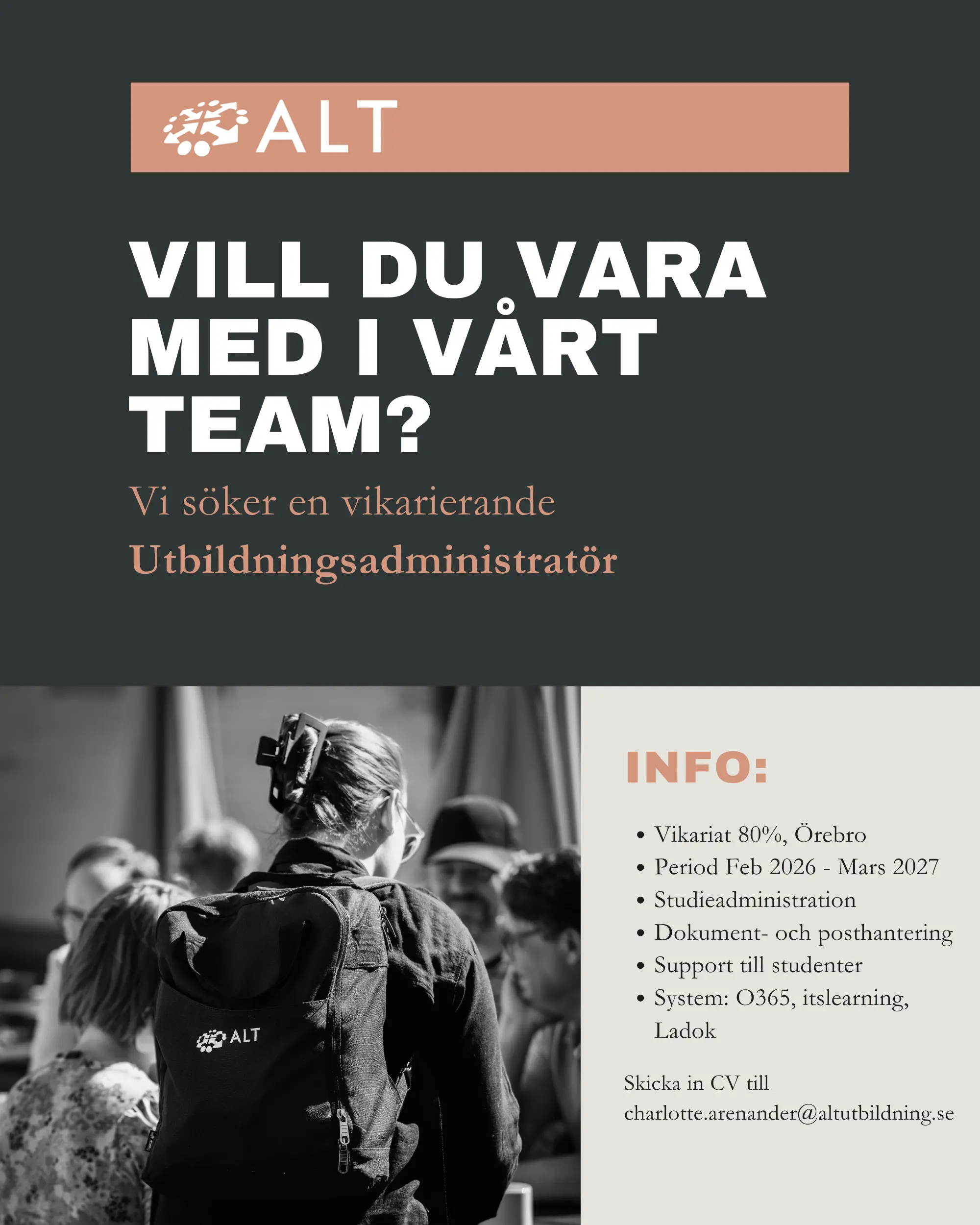 VIKARIAT: Utbildningsadministratör (80%)